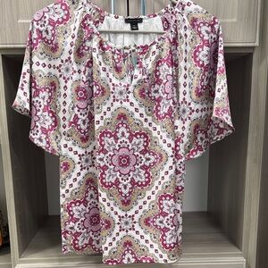 Ann Taylor White Paisley Peasant Top with Pink & Gold Accents